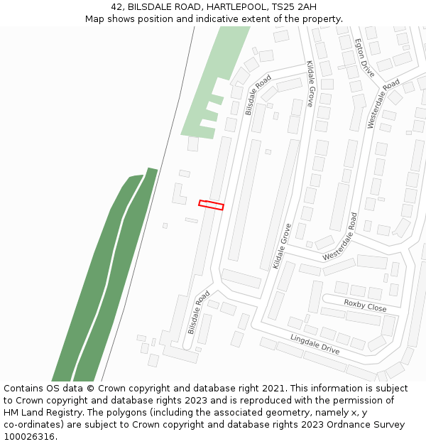 42, BILSDALE ROAD, HARTLEPOOL, TS25 2AH: Location map and indicative extent of plot