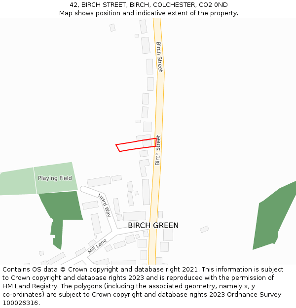 42, BIRCH STREET, BIRCH, COLCHESTER, CO2 0ND: Location map and indicative extent of plot