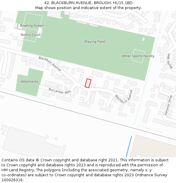 42, BLACKBURN AVENUE, BROUGH, HU15 1BD: Location map and indicative extent of plot
