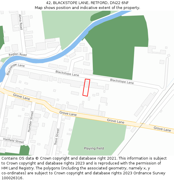 42, BLACKSTOPE LANE, RETFORD, DN22 6NF: Location map and indicative extent of plot