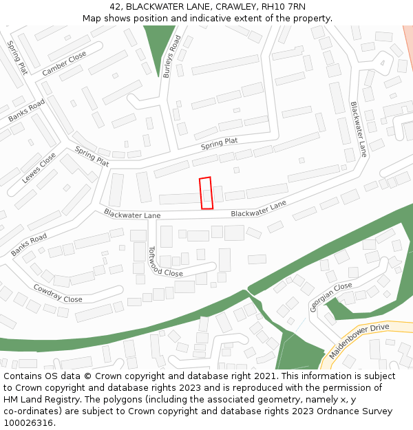42, BLACKWATER LANE, CRAWLEY, RH10 7RN: Location map and indicative extent of plot