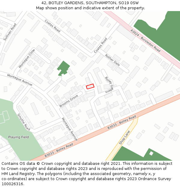 42, BOTLEY GARDENS, SOUTHAMPTON, SO19 0SW: Location map and indicative extent of plot