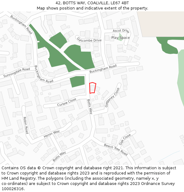 42, BOTTS WAY, COALVILLE, LE67 4BT: Location map and indicative extent of plot