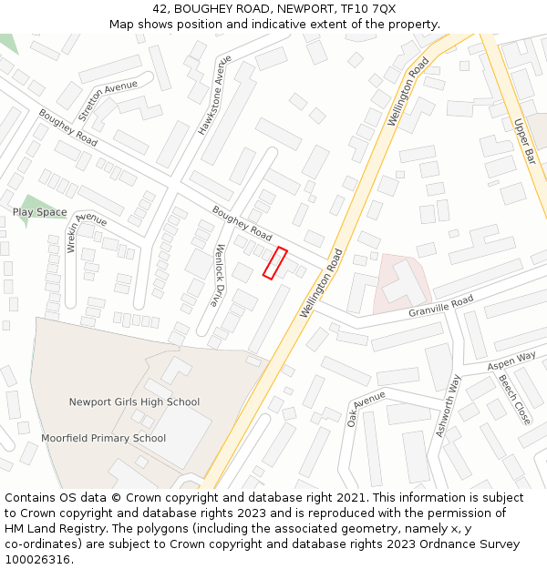 42, BOUGHEY ROAD, NEWPORT, TF10 7QX: Location map and indicative extent of plot