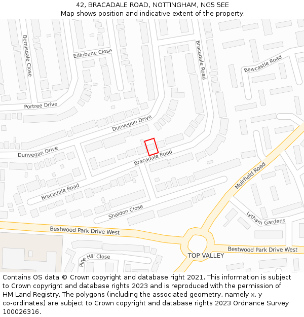 42, BRACADALE ROAD, NOTTINGHAM, NG5 5EE: Location map and indicative extent of plot