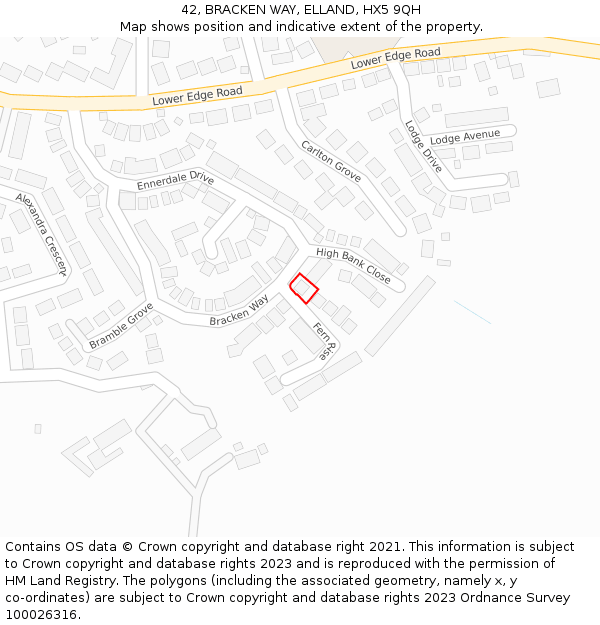 42, BRACKEN WAY, ELLAND, HX5 9QH: Location map and indicative extent of plot