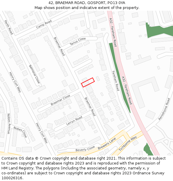 42, BRAEMAR ROAD, GOSPORT, PO13 0YA: Location map and indicative extent of plot