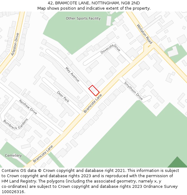 42, BRAMCOTE LANE, NOTTINGHAM, NG8 2ND: Location map and indicative extent of plot