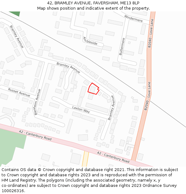 42, BRAMLEY AVENUE, FAVERSHAM, ME13 8LP: Location map and indicative extent of plot
