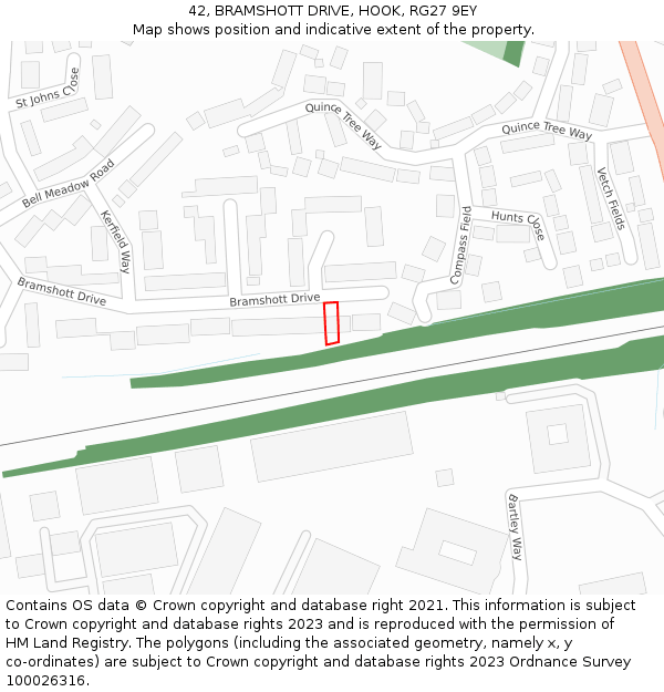 42, BRAMSHOTT DRIVE, HOOK, RG27 9EY: Location map and indicative extent of plot