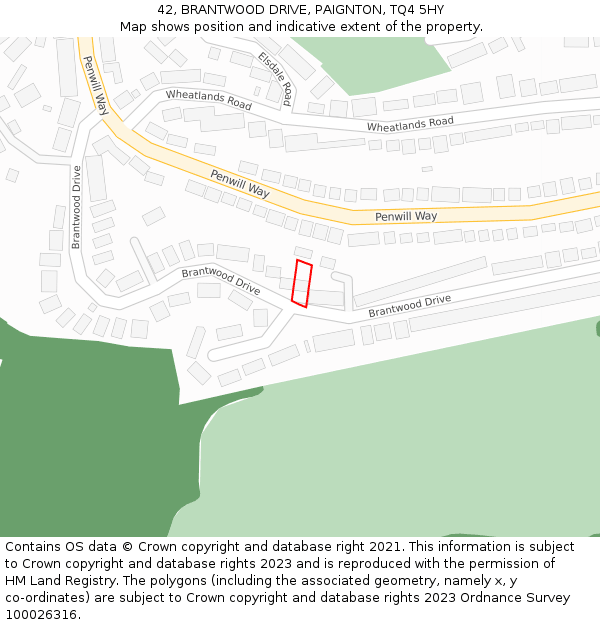 42, BRANTWOOD DRIVE, PAIGNTON, TQ4 5HY: Location map and indicative extent of plot