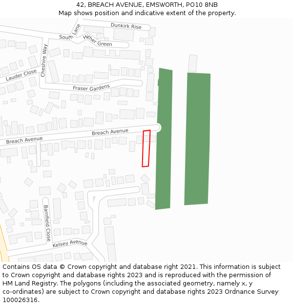 42, BREACH AVENUE, EMSWORTH, PO10 8NB: Location map and indicative extent of plot