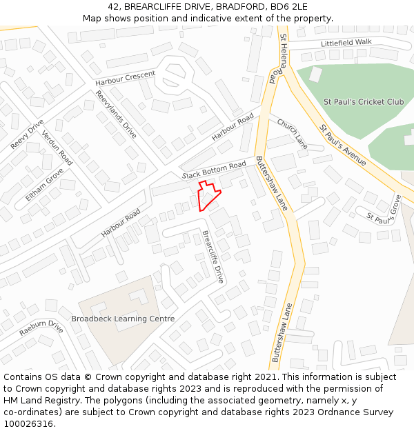 42, BREARCLIFFE DRIVE, BRADFORD, BD6 2LE: Location map and indicative extent of plot