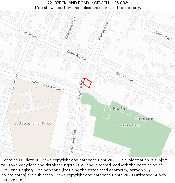 42, BRECKLAND ROAD, NORWICH, NR5 0RW: Location map and indicative extent of plot