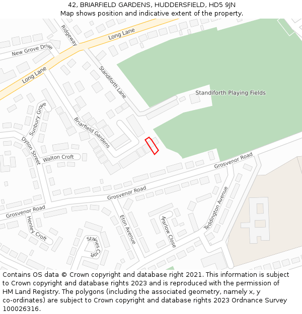 42, BRIARFIELD GARDENS, HUDDERSFIELD, HD5 9JN: Location map and indicative extent of plot