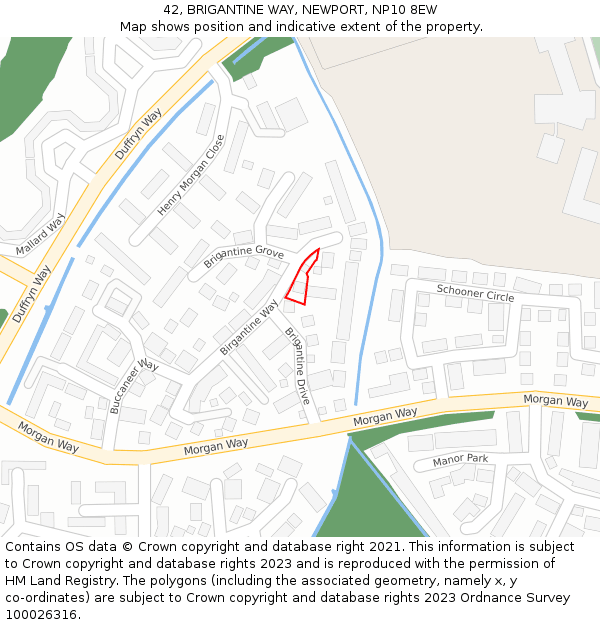 42, BRIGANTINE WAY, NEWPORT, NP10 8EW: Location map and indicative extent of plot