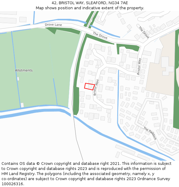 42, BRISTOL WAY, SLEAFORD, NG34 7AE: Location map and indicative extent of plot