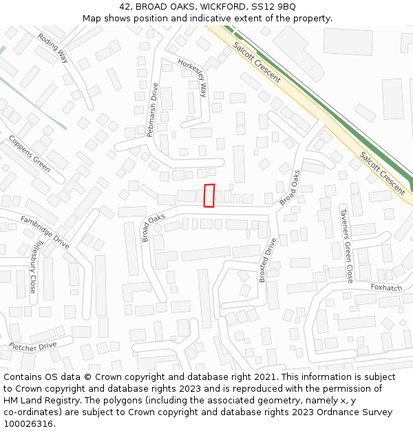 42, BROAD OAKS, WICKFORD, SS12 9BQ: Location map and indicative extent of plot