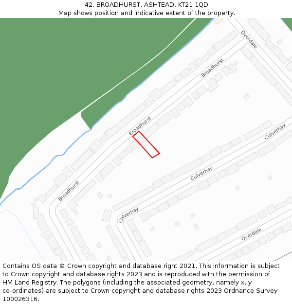 42, BROADHURST, ASHTEAD, KT21 1QD: Location map and indicative extent of plot