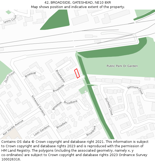 42, BROADSIDE, GATESHEAD, NE10 8XR: Location map and indicative extent of plot