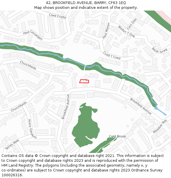 42, BROOKFIELD AVENUE, BARRY, CF63 1EQ: Location map and indicative extent of plot