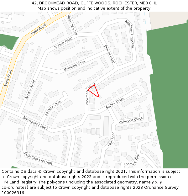 42, BROOKMEAD ROAD, CLIFFE WOODS, ROCHESTER, ME3 8HL: Location map and indicative extent of plot