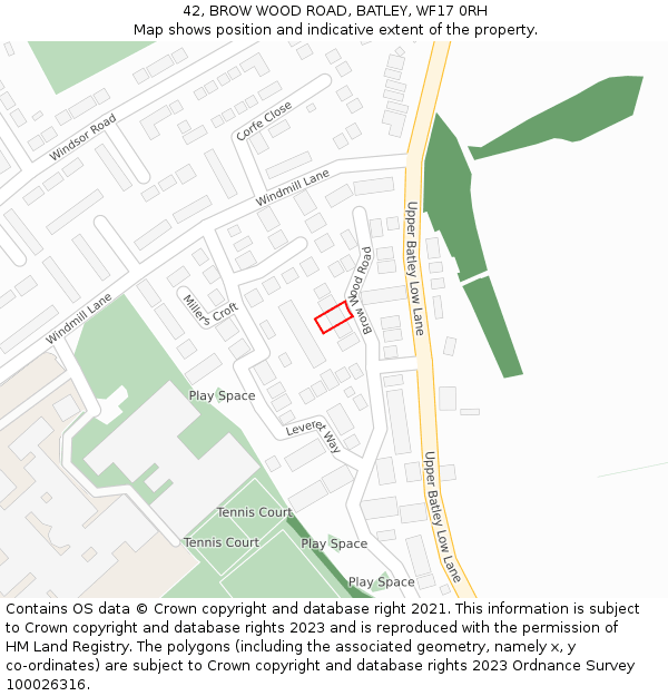 42, BROW WOOD ROAD, BATLEY, WF17 0RH: Location map and indicative extent of plot