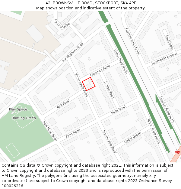 42, BROWNSVILLE ROAD, STOCKPORT, SK4 4PF: Location map and indicative extent of plot