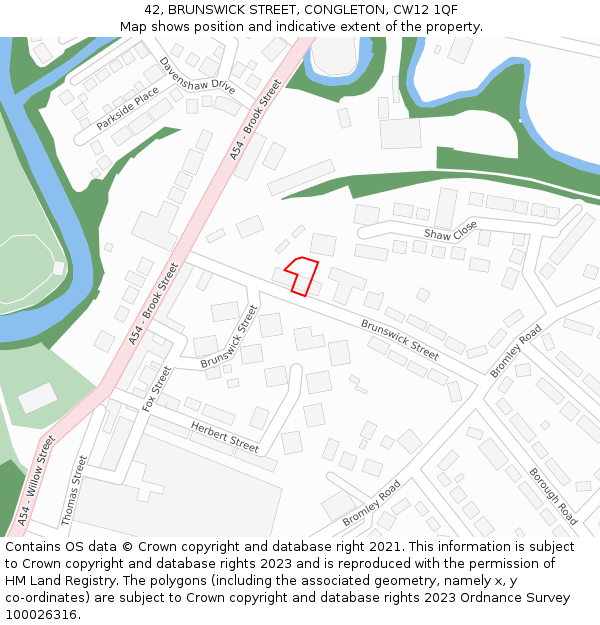 42, BRUNSWICK STREET, CONGLETON, CW12 1QF: Location map and indicative extent of plot