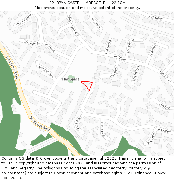 42, BRYN CASTELL, ABERGELE, LL22 8QA: Location map and indicative extent of plot