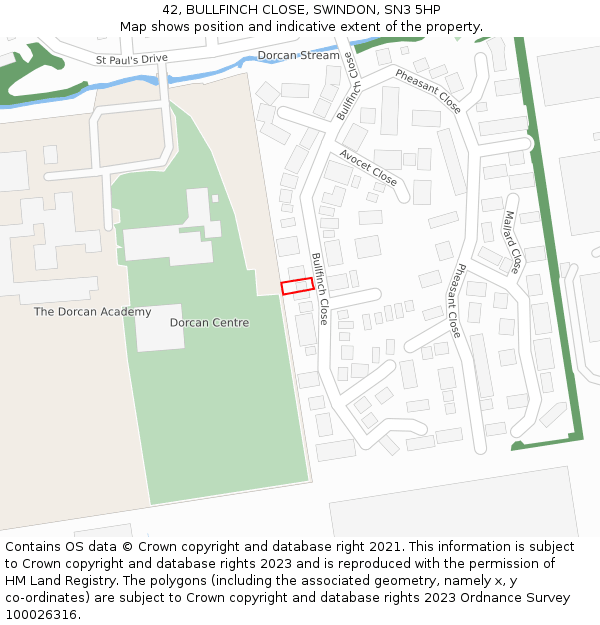 42, BULLFINCH CLOSE, SWINDON, SN3 5HP: Location map and indicative extent of plot