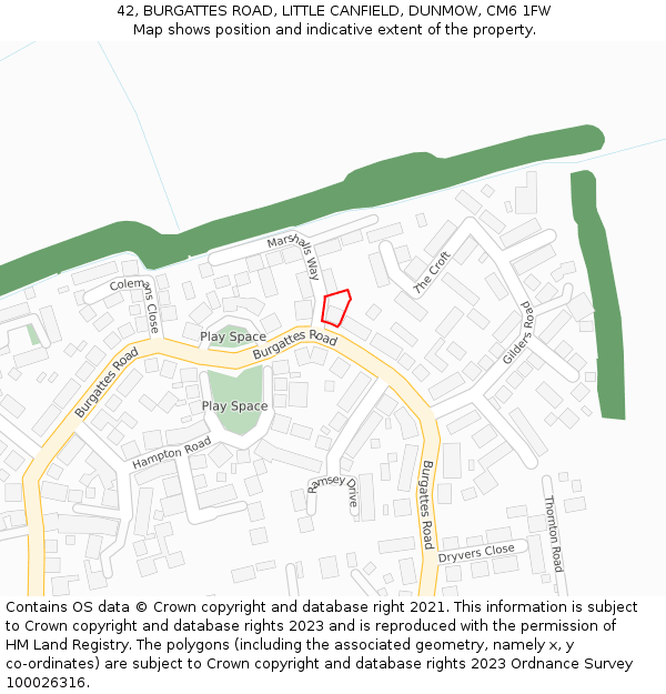 42, BURGATTES ROAD, LITTLE CANFIELD, DUNMOW, CM6 1FW: Location map and indicative extent of plot