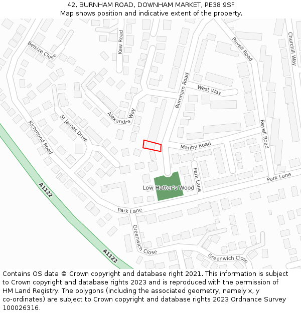 42, BURNHAM ROAD, DOWNHAM MARKET, PE38 9SF: Location map and indicative extent of plot