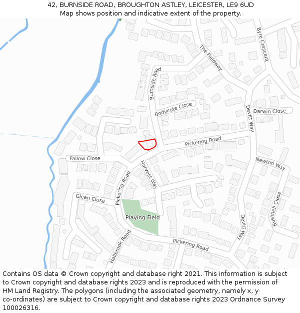 42, BURNSIDE ROAD, BROUGHTON ASTLEY, LEICESTER, LE9 6UD: Location map and indicative extent of plot