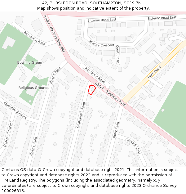 42, BURSLEDON ROAD, SOUTHAMPTON, SO19 7NH: Location map and indicative extent of plot