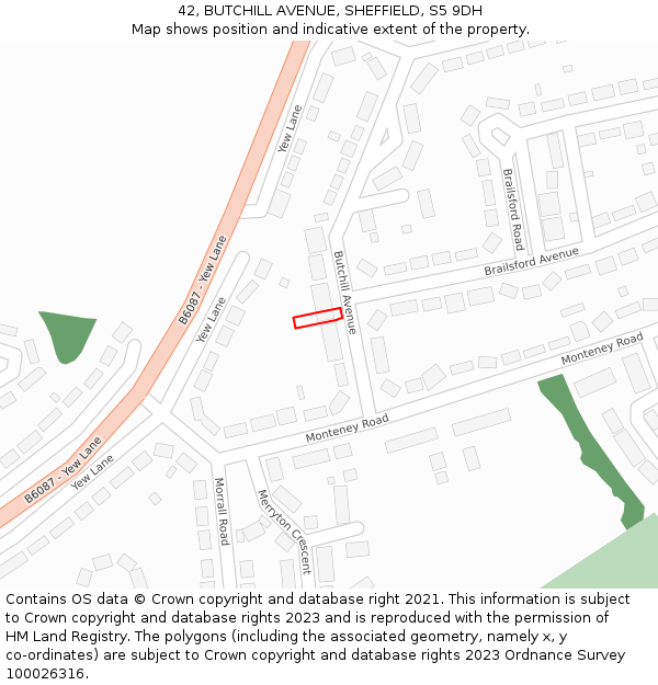 42, BUTCHILL AVENUE, SHEFFIELD, S5 9DH: Location map and indicative extent of plot