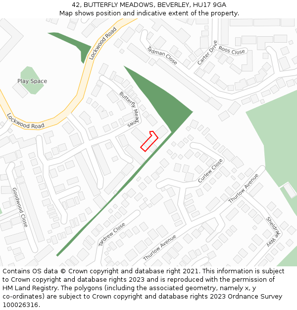 42, BUTTERFLY MEADOWS, BEVERLEY, HU17 9GA: Location map and indicative extent of plot