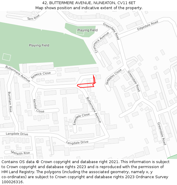 42, BUTTERMERE AVENUE, NUNEATON, CV11 6ET: Location map and indicative extent of plot