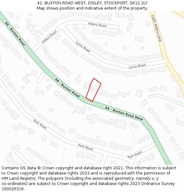 42, BUXTON ROAD WEST, DISLEY, STOCKPORT, SK12 2LY: Location map and indicative extent of plot