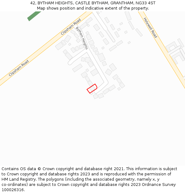 42, BYTHAM HEIGHTS, CASTLE BYTHAM, GRANTHAM, NG33 4ST: Location map and indicative extent of plot