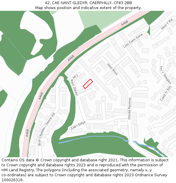 42, CAE NANT GLEDYR, CAERPHILLY, CF83 2BB: Location map and indicative extent of plot