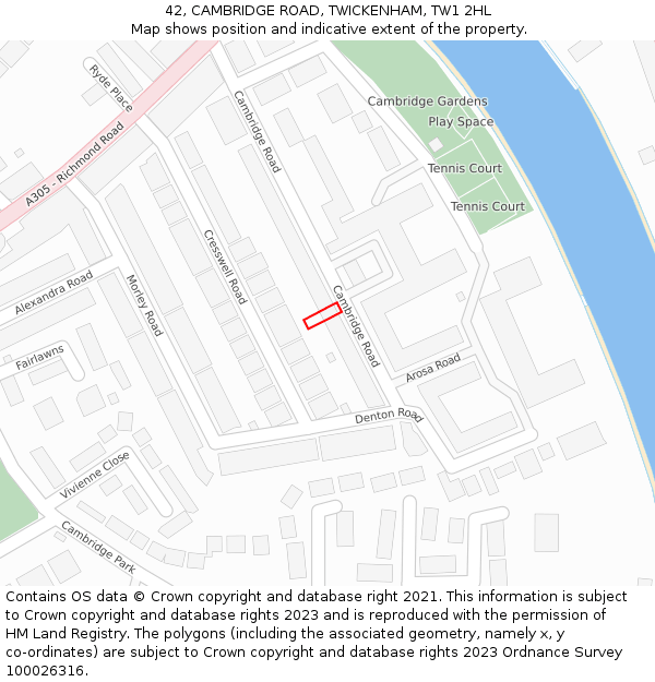 42, CAMBRIDGE ROAD, TWICKENHAM, TW1 2HL: Location map and indicative extent of plot
