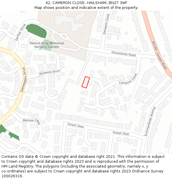 42, CAMERON CLOSE, HAILSHAM, BN27 3WF: Location map and indicative extent of plot