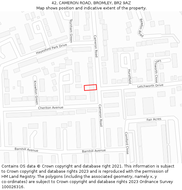 42, CAMERON ROAD, BROMLEY, BR2 9AZ: Location map and indicative extent of plot