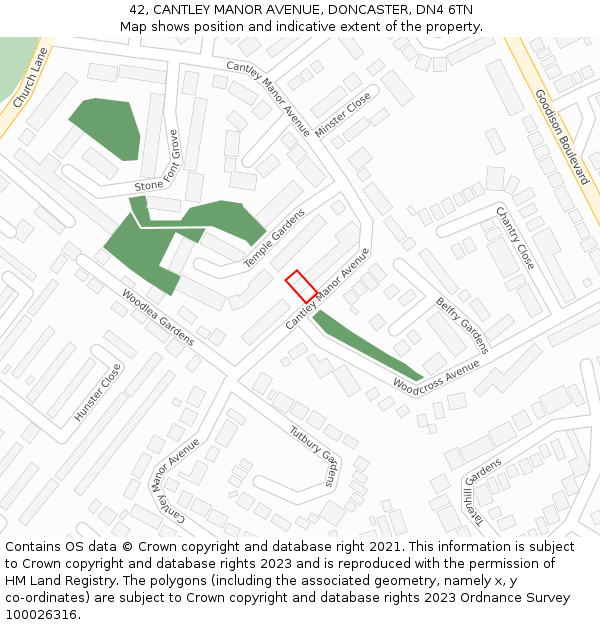 42, CANTLEY MANOR AVENUE, DONCASTER, DN4 6TN: Location map and indicative extent of plot