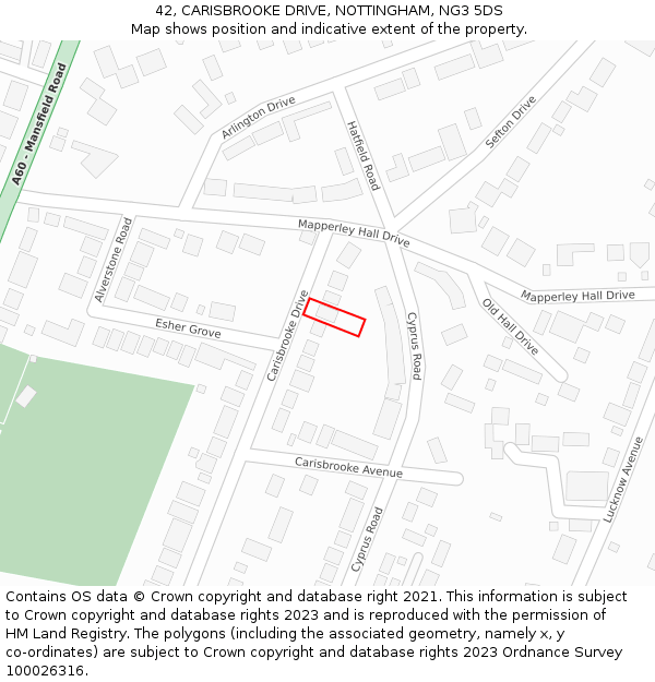 42, CARISBROOKE DRIVE, NOTTINGHAM, NG3 5DS: Location map and indicative extent of plot