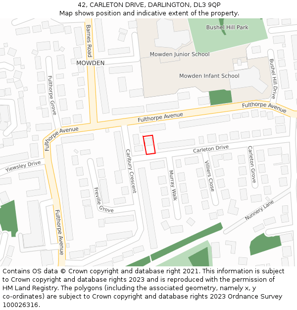 42, CARLETON DRIVE, DARLINGTON, DL3 9QP: Location map and indicative extent of plot