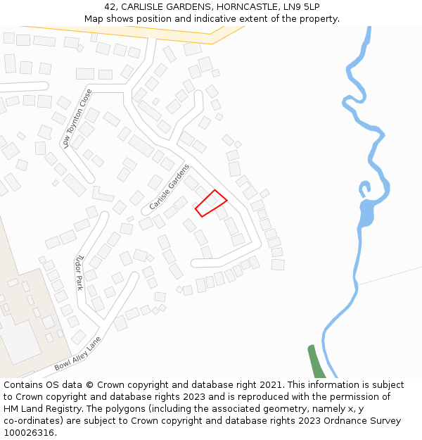 42, CARLISLE GARDENS, HORNCASTLE, LN9 5LP: Location map and indicative extent of plot