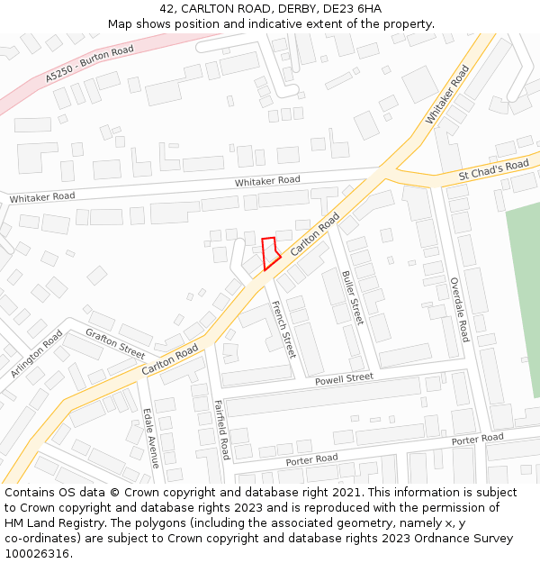 42, CARLTON ROAD, DERBY, DE23 6HA: Location map and indicative extent of plot