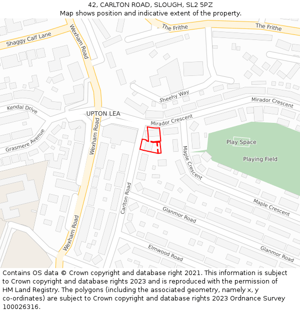 42, CARLTON ROAD, SLOUGH, SL2 5PZ: Location map and indicative extent of plot